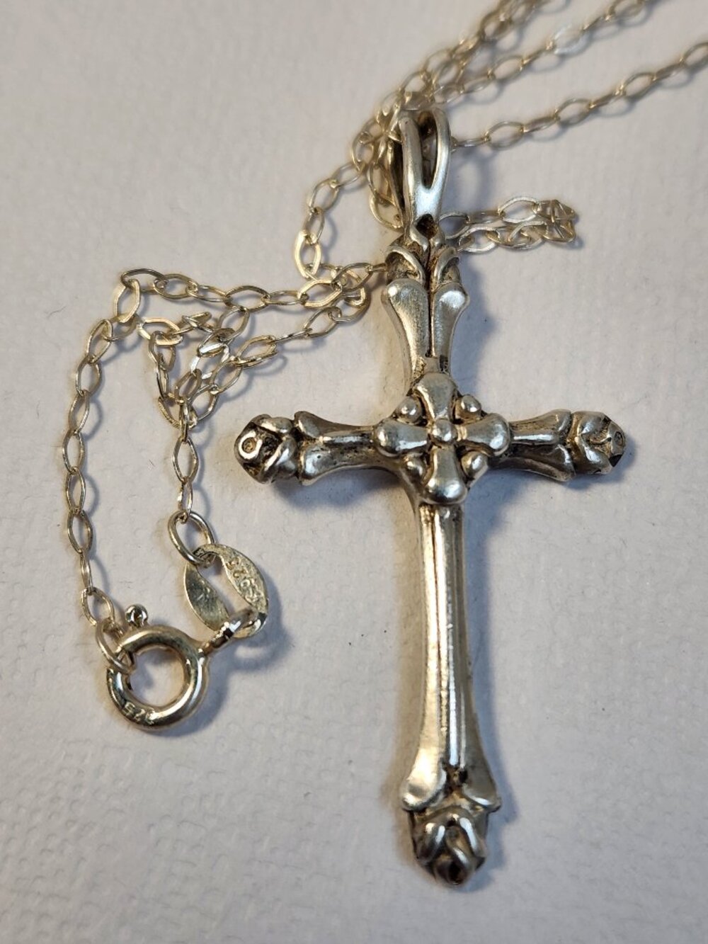 VTG Ornate Gothic Fleur De Lis Cross Pendant 925 Richline Paperclip Necklace